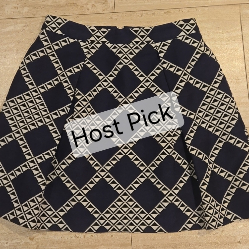 Trina Turk Navy/Black/White A-line Geometric Pleated Skirt